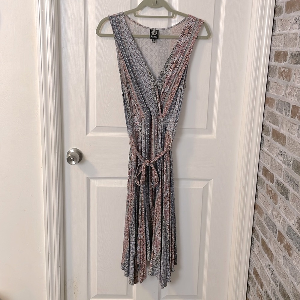 Bobeau Petite Red & Blue Faux Wrap Dress.  PXL
